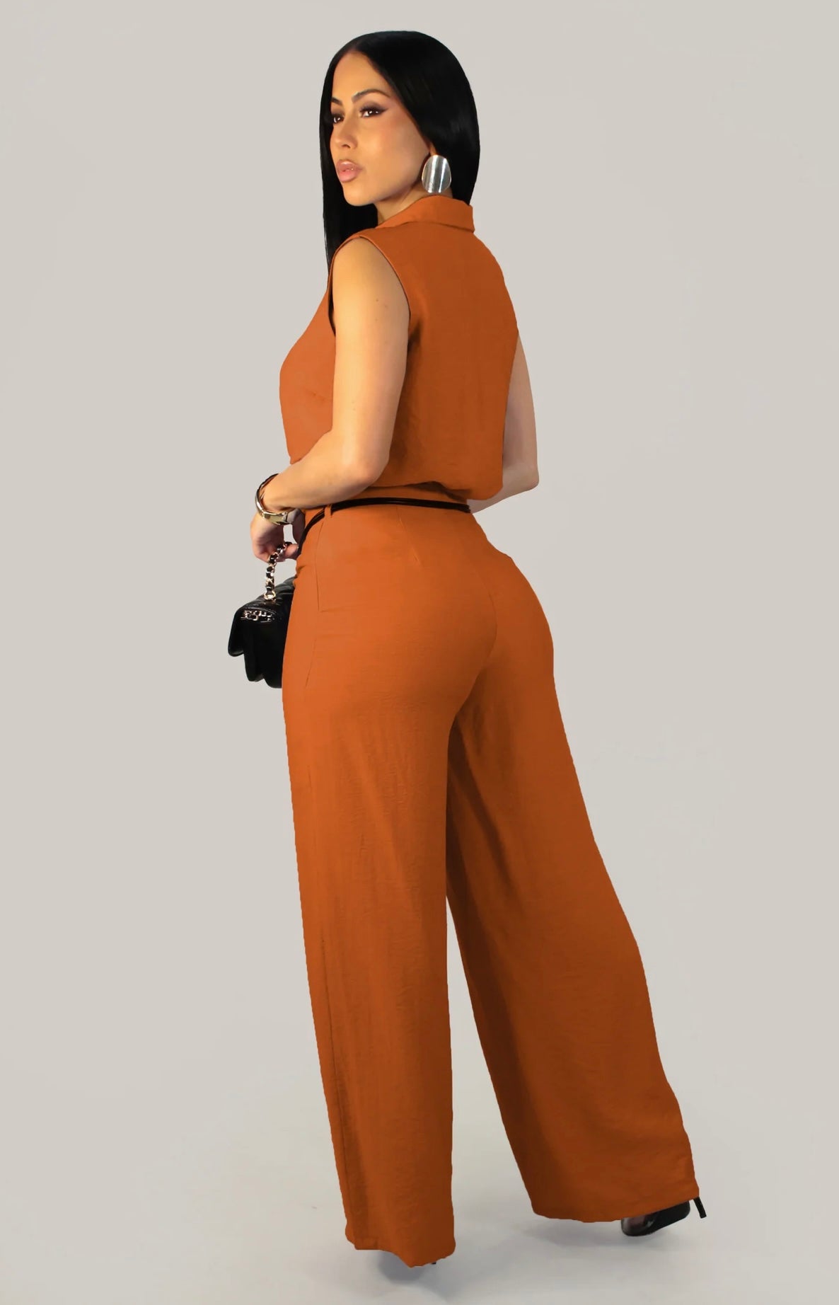 Rust V-Neck Jumpsuit