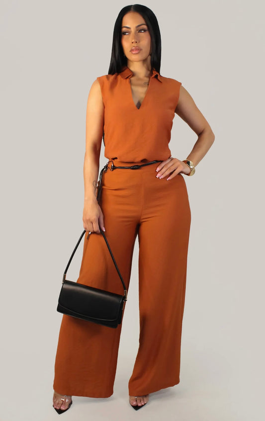 Rust V-Neck Jumpsuit